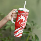 Personalized Sydney Swans Tumbler With Handle Polynesian Tribal Swan Mascot With Hibiscus Floral Art