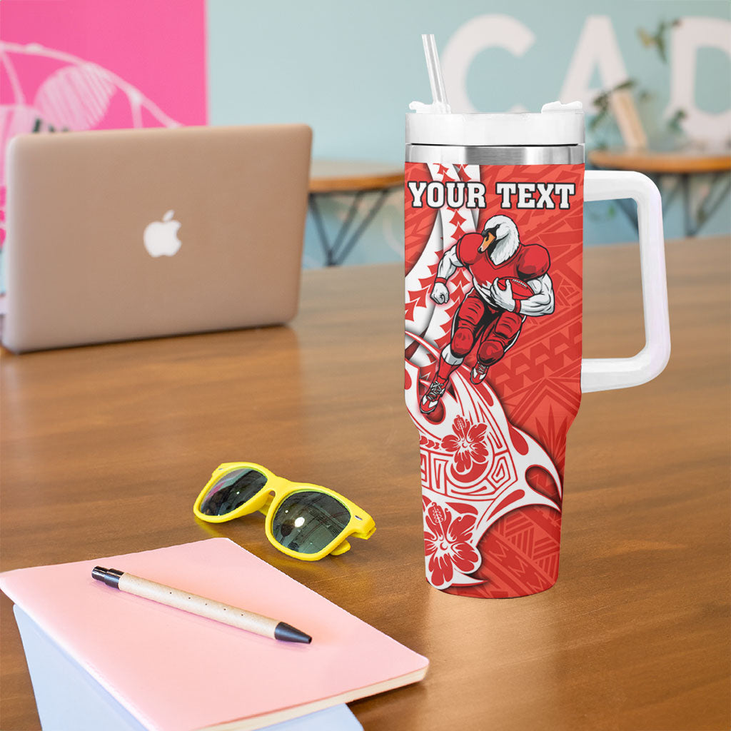 Personalized Sydney Swans Tumbler With Handle Polynesian Tribal Swan Mascot With Hibiscus Floral Art