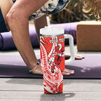 Personalized Sydney Swans Tumbler With Handle Polynesian Tribal Swan Mascot With Hibiscus Floral Art
