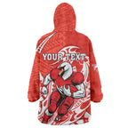 Personalized Sydney Swans Wearable Blanket Hoodie Polynesian Tribal Swan Mascot With Hibiscus Floral Art