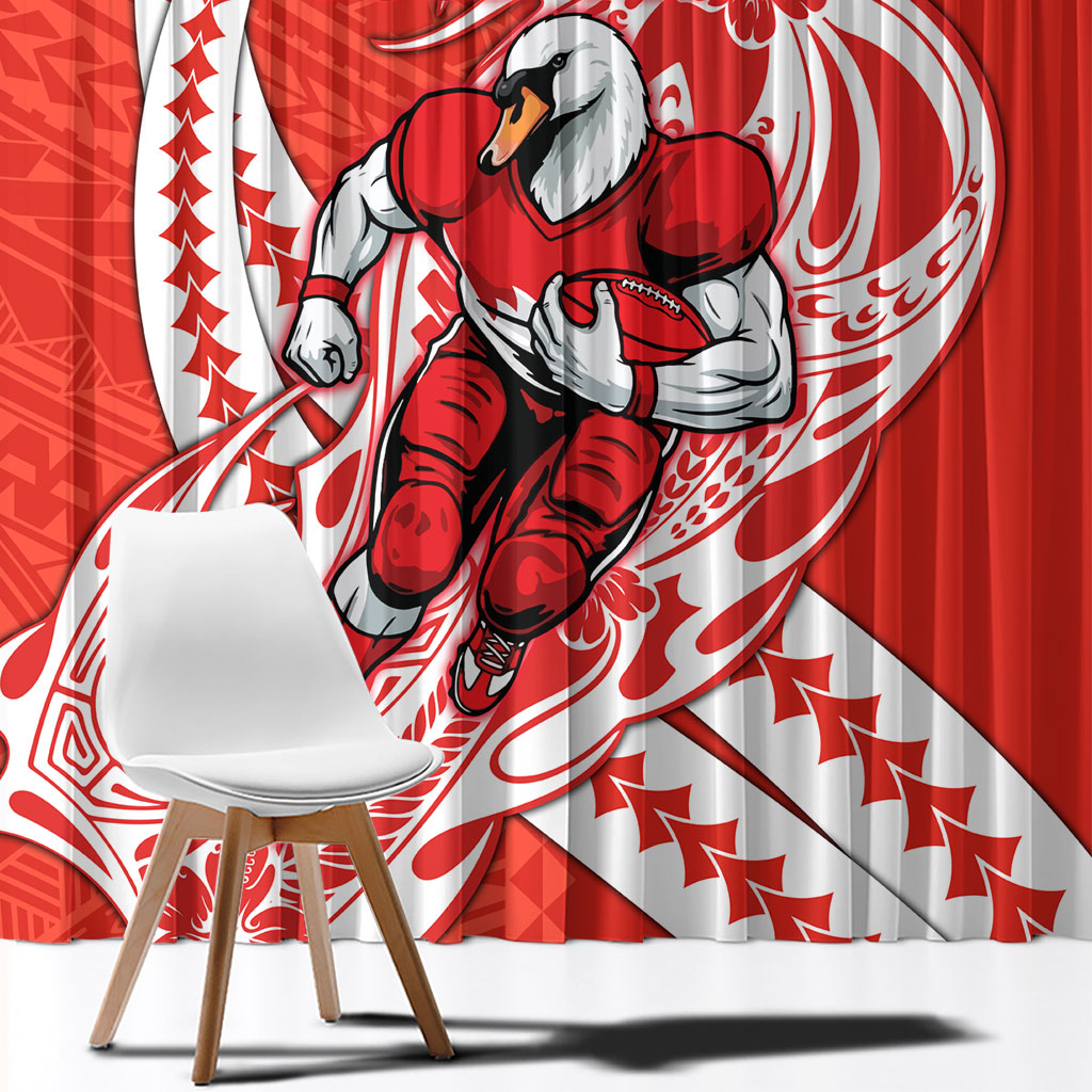 Personalized Sydney Swans Window Curtain Polynesian Tribal Swan Mascot With Hibiscus Floral Art