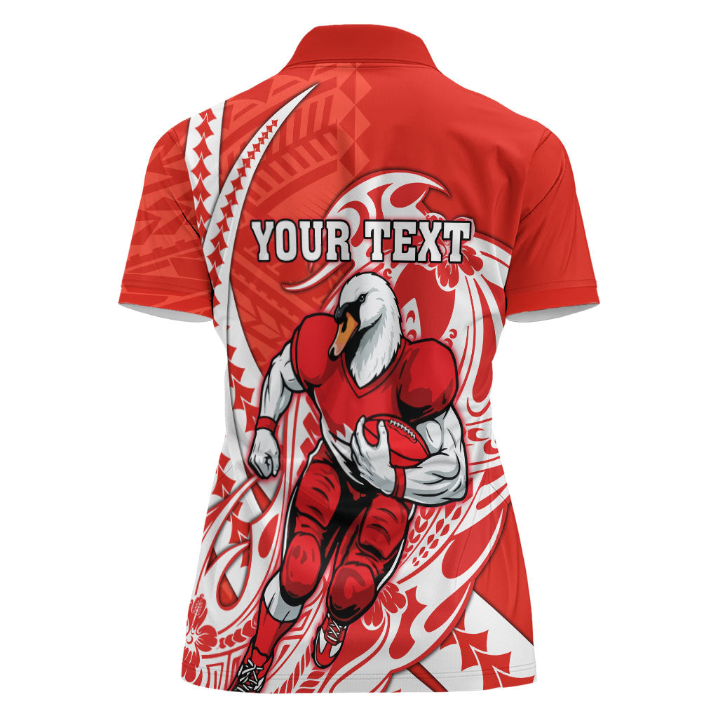 Personalized Sydney Swans Women Polo Shirt Polynesian Tribal Swan Mascot With Hibiscus Floral Art