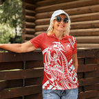 Personalized Sydney Swans Women Polo Shirt Polynesian Tribal Swan Mascot With Hibiscus Floral Art