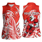 Personalized Sydney Swans Women Sleeveless Polo Shirt Polynesian Tribal Swan Mascot With Hibiscus Floral Art