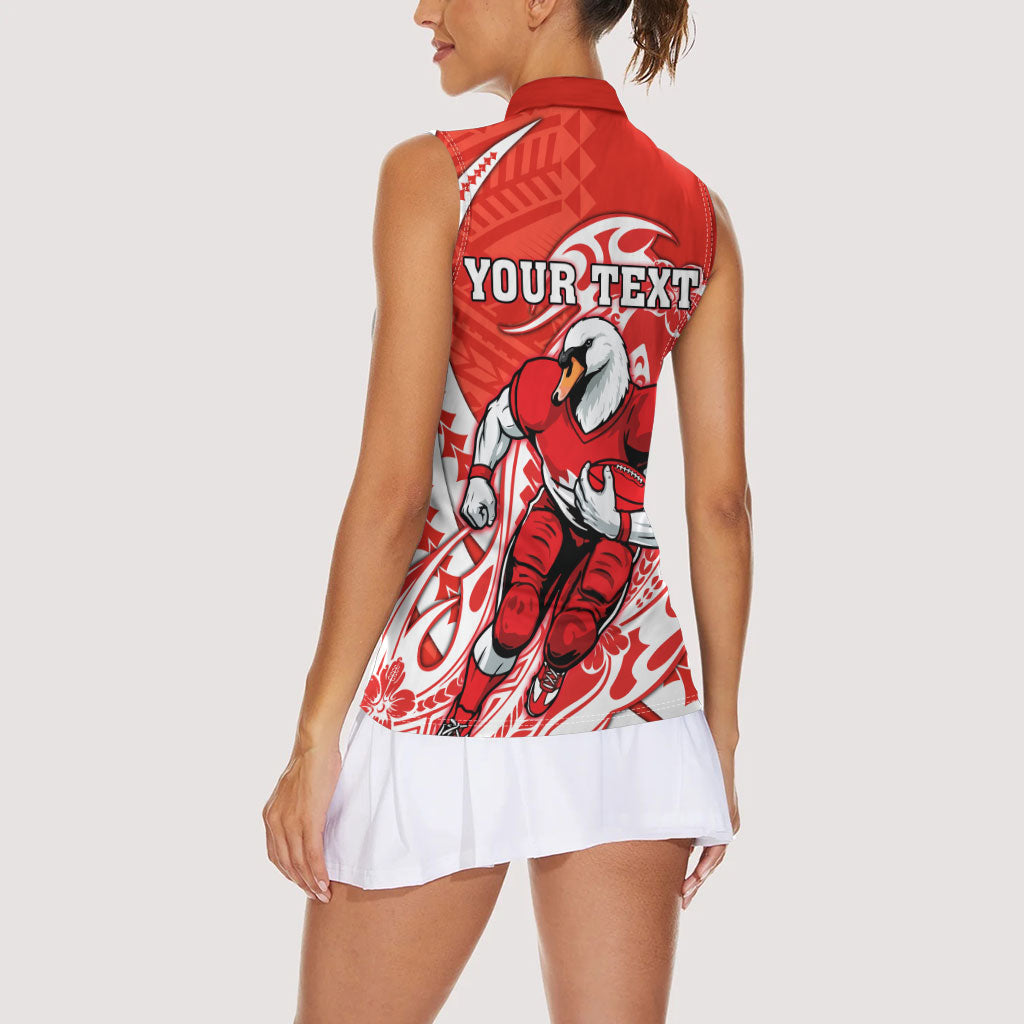 Personalized Sydney Swans Women Sleeveless Polo Shirt Polynesian Tribal Swan Mascot With Hibiscus Floral Art