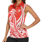 Personalized Sydney Swans Women Sleeveless Polo Shirt Polynesian Tribal Swan Mascot With Hibiscus Floral Art