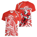 Personalized Sydney Swans Women V-Neck T-Shirt Polynesian Tribal Swan Mascot With Hibiscus Floral Art