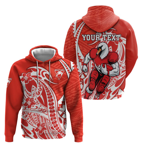 Personalized Sydney Swans Zip Hoodie Polynesian Tribal Swan Mascot With Hibiscus Floral Art