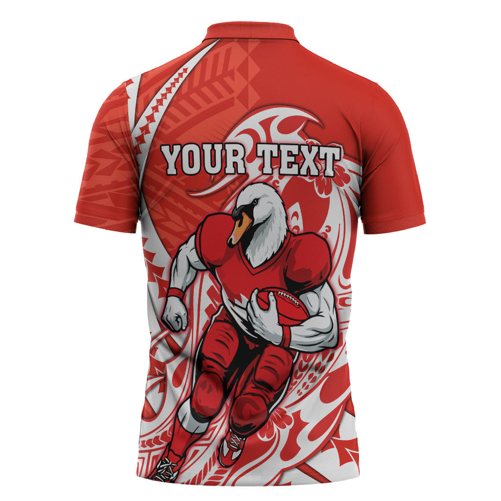 Personalized Sydney Swans Zipper Polo Shirt Polynesian Tribal Swan Mascot With Hibiscus Floral Art