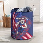 Personalized Western Bulldogs Laundry Basket Polynesian Tribal Bulldog Mascot With Hibiscus Floral Art
