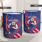 Personalized Western Bulldogs Laundry Basket Polynesian Tribal Bulldog Mascot With Hibiscus Floral Art