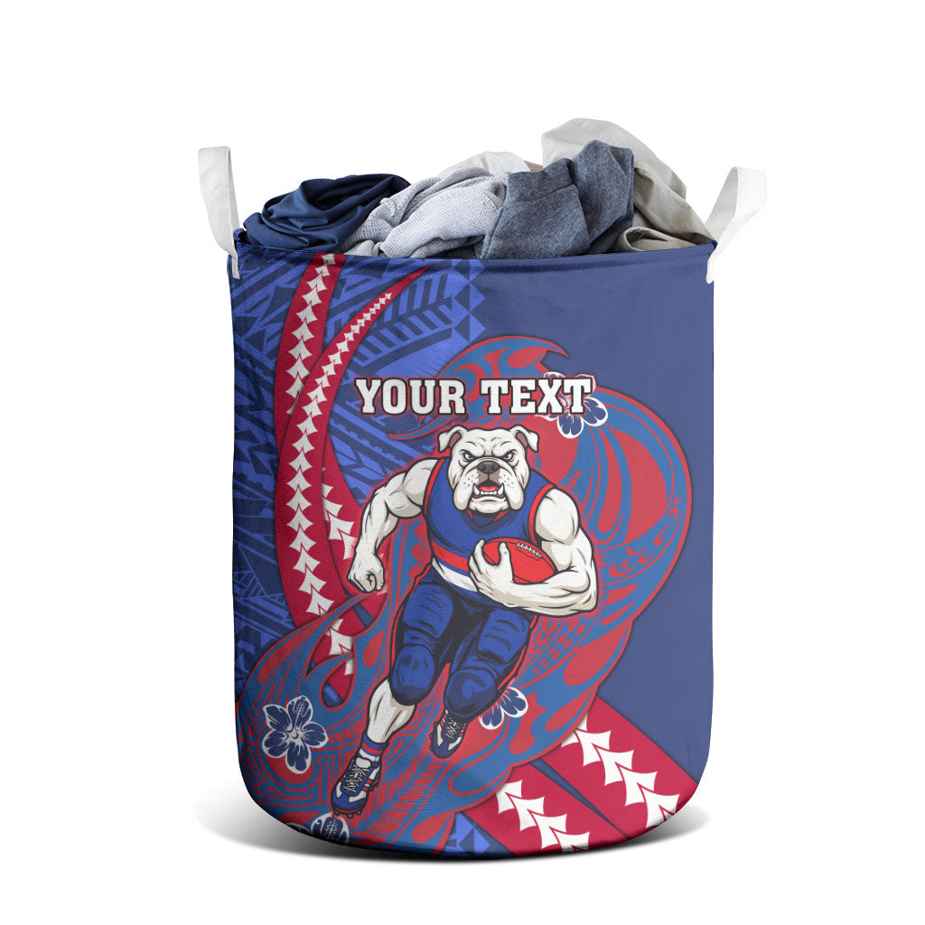 Personalized Western Bulldogs Laundry Basket Polynesian Tribal Bulldog Mascot With Hibiscus Floral Art