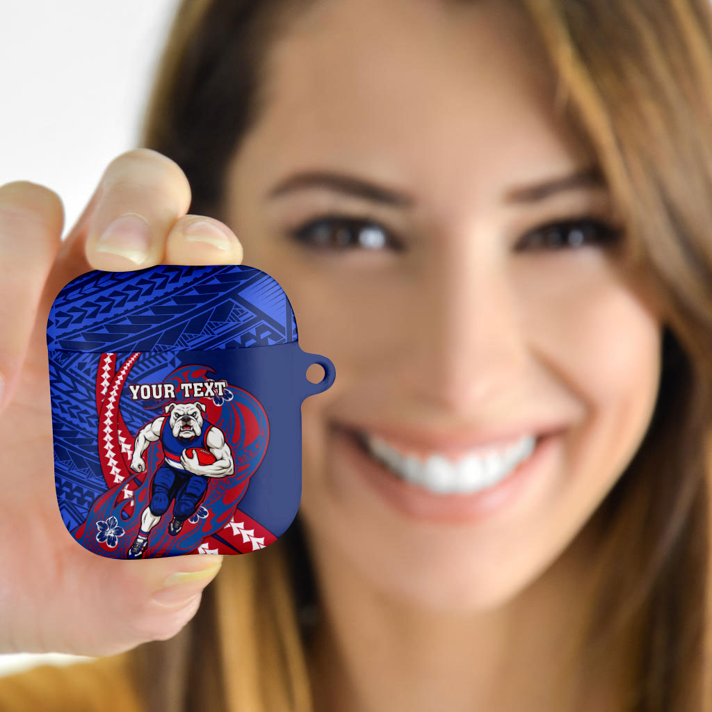 Personalized Western Bulldogs AirPods Case Polynesian Tribal Bulldog Mascot With Hibiscus Floral Art