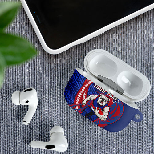 Personalized Western Bulldogs AirPods Case Polynesian Tribal Bulldog Mascot With Hibiscus Floral Art