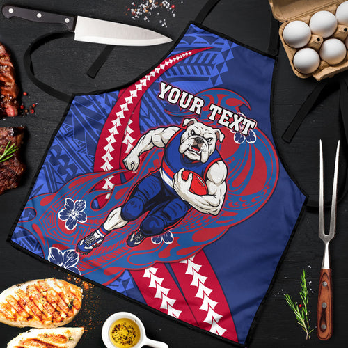 Personalized Western Bulldogs Apron Polynesian Tribal Bulldog Mascot With Hibiscus Floral Art