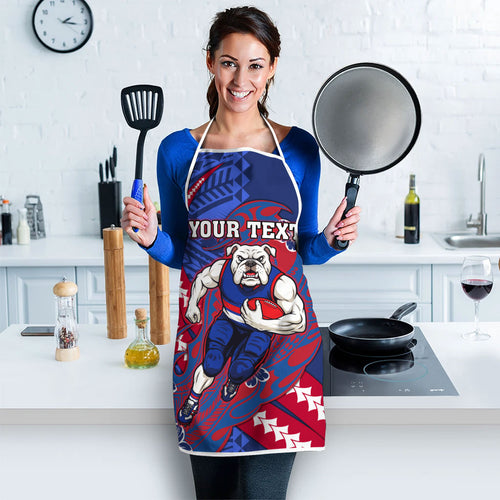 Personalized Western Bulldogs Apron Polynesian Tribal Bulldog Mascot With Hibiscus Floral Art