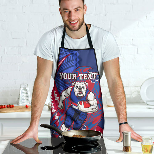 Personalized Western Bulldogs Apron Polynesian Tribal Bulldog Mascot With Hibiscus Floral Art