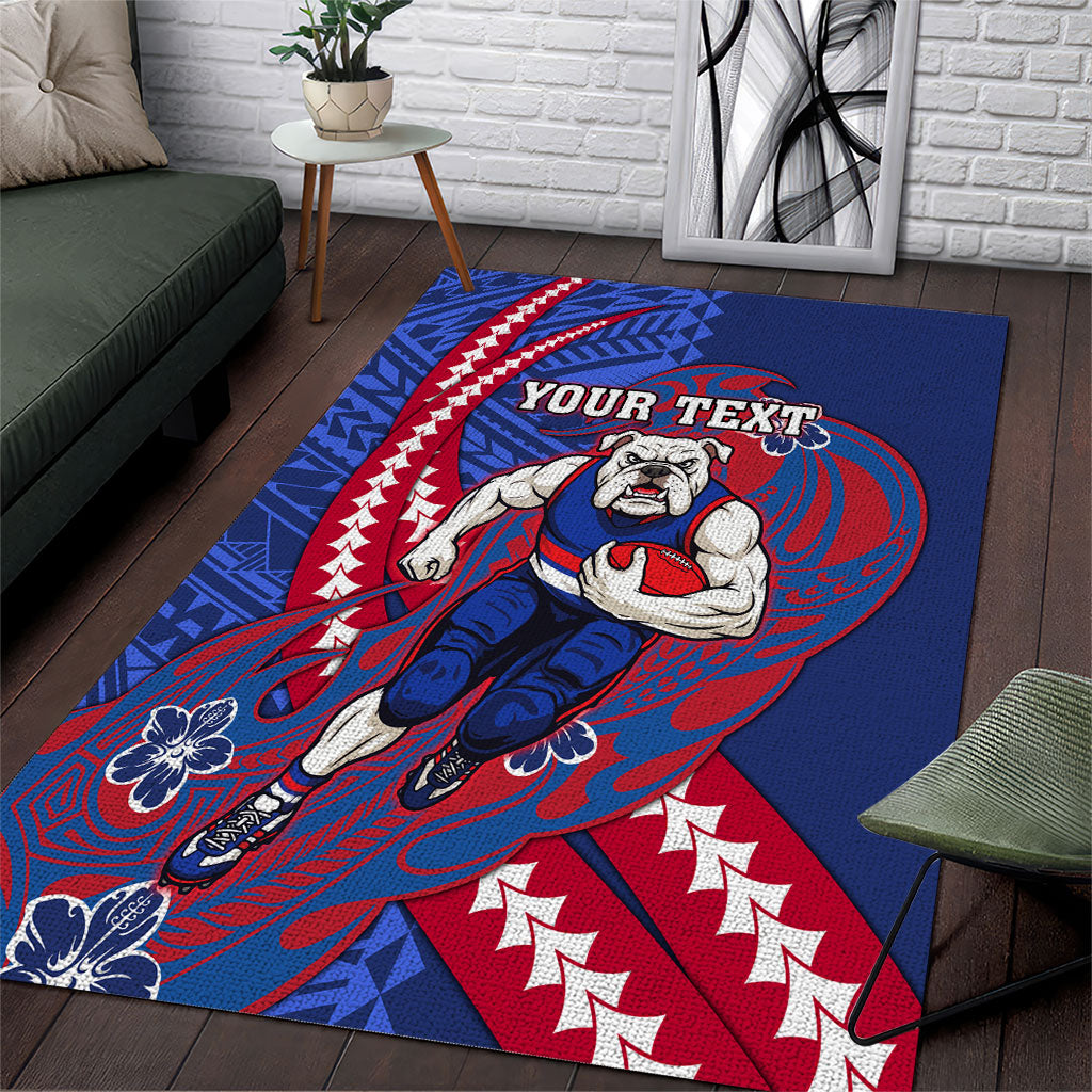 Personalized Western Bulldogs Area Rug Polynesian Tribal Bulldog Mascot With Hibiscus Floral Art