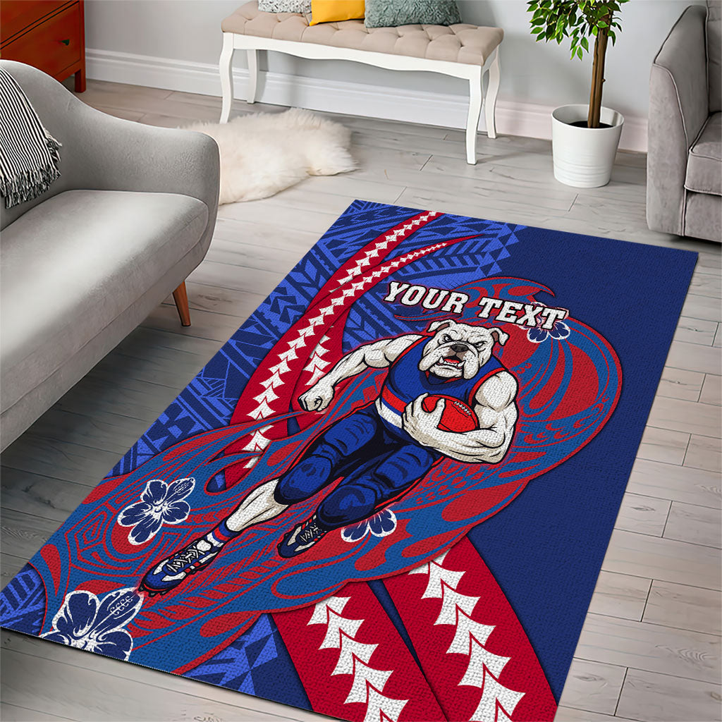 Personalized Western Bulldogs Area Rug Polynesian Tribal Bulldog Mascot With Hibiscus Floral Art