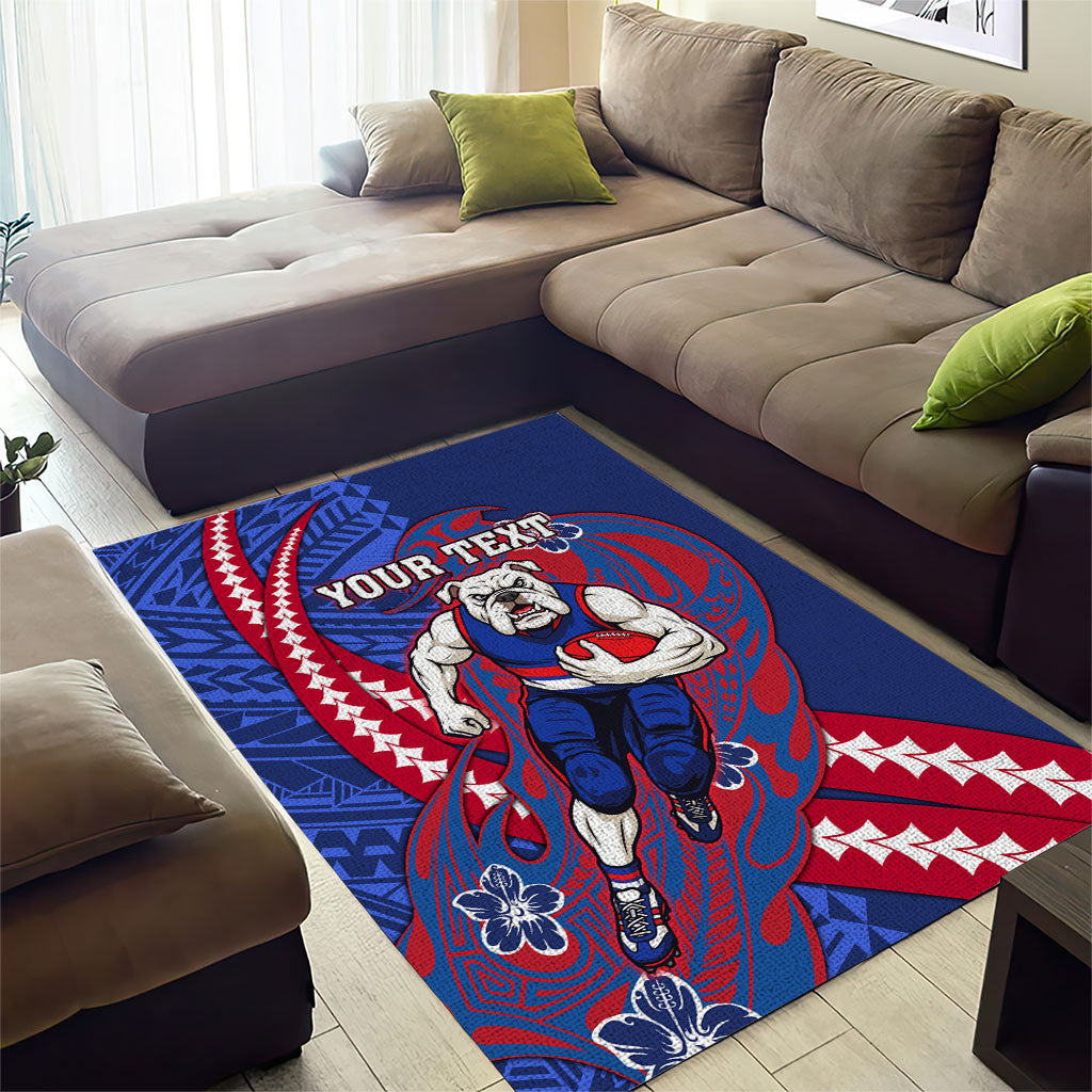 Personalized Western Bulldogs Area Rug Polynesian Tribal Bulldog Mascot With Hibiscus Floral Art