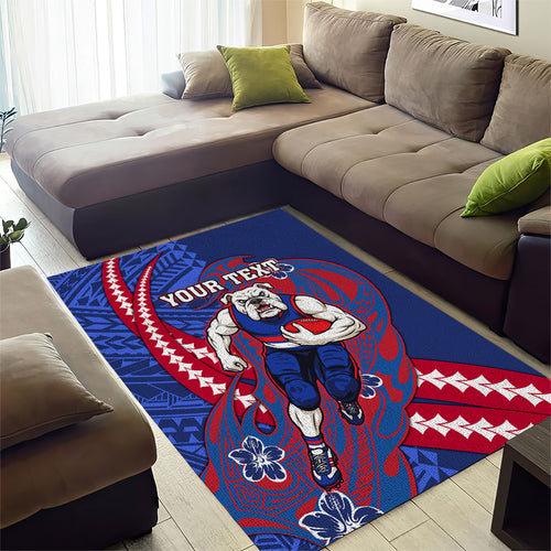 Personalized Western Bulldogs Area Rug Polynesian Tribal Bulldog Mascot With Hibiscus Floral Art
