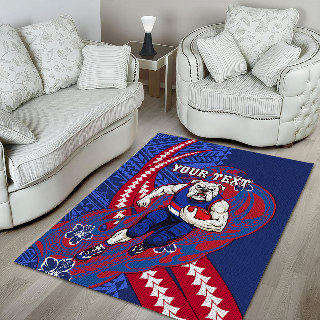 Personalized Western Bulldogs Area Rug Polynesian Tribal Bulldog Mascot With Hibiscus Floral Art