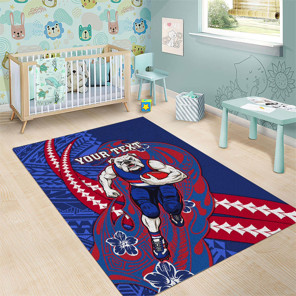 Personalized Western Bulldogs Area Rug Polynesian Tribal Bulldog Mascot With Hibiscus Floral Art