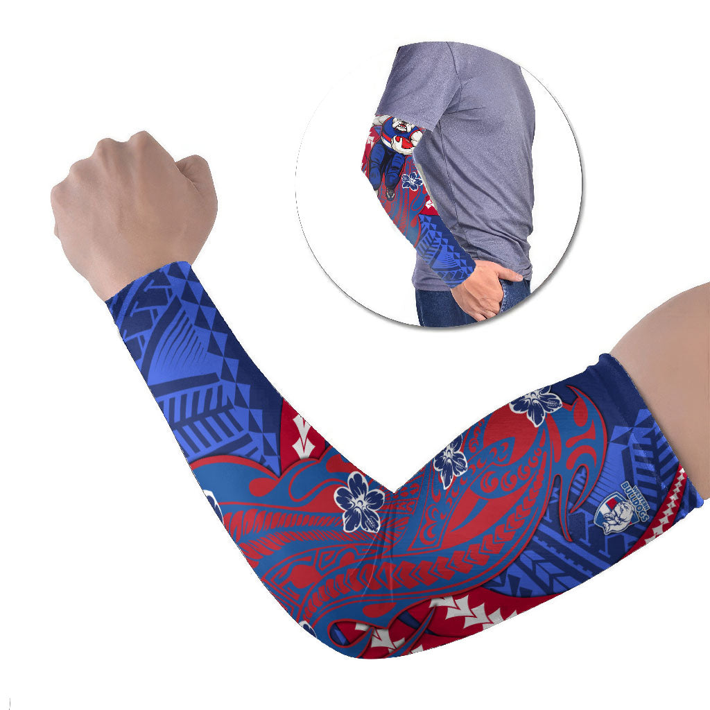 Personalized Western Bulldogs Arm Sleeves Polynesian Tribal Bulldog Mascot With Hibiscus Floral Art