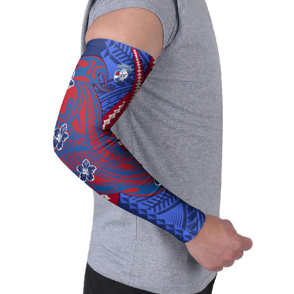 Personalized Western Bulldogs Arm Sleeves Polynesian Tribal Bulldog Mascot With Hibiscus Floral Art