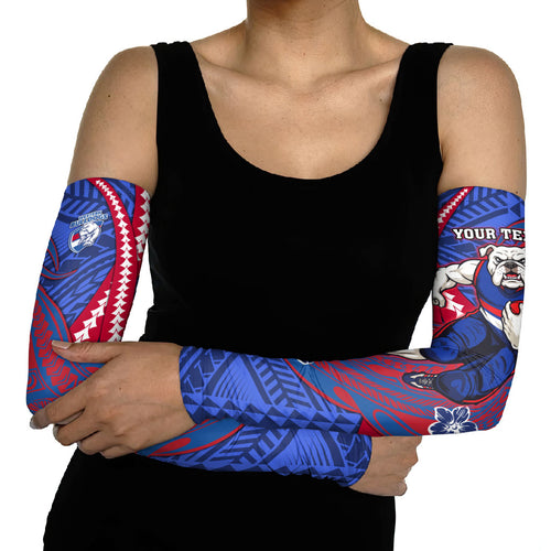 Personalized Western Bulldogs Arm Sleeves Polynesian Tribal Bulldog Mascot With Hibiscus Floral Art