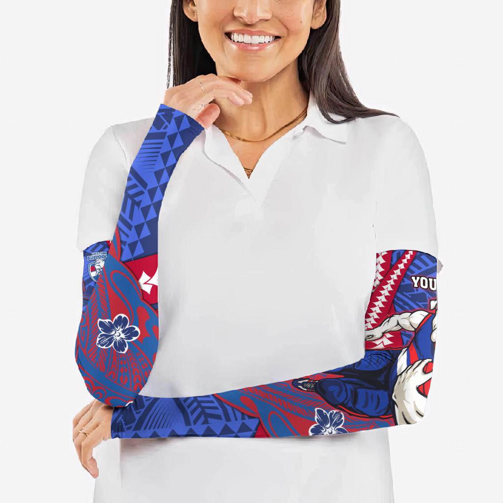 Personalized Western Bulldogs Arm Sleeves Polynesian Tribal Bulldog Mascot With Hibiscus Floral Art