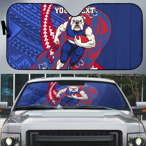 Personalized Western Bulldogs Auto Sun Shade Polynesian Tribal Bulldog Mascot With Hibiscus Floral Art