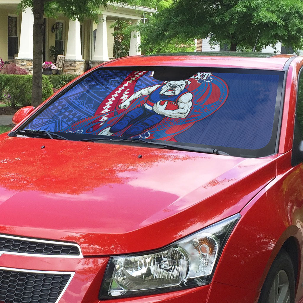 Personalized Western Bulldogs Auto Sun Shade Polynesian Tribal Bulldog Mascot With Hibiscus Floral Art