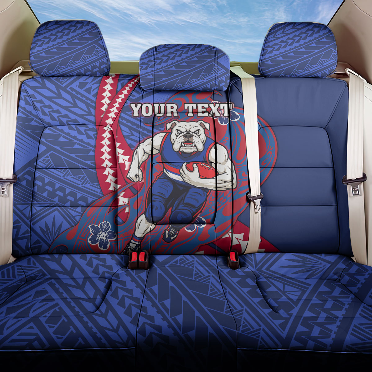 Personalized Western Bulldogs Back Car Seat Cover Polynesian Tribal Bulldog Mascot With Hibiscus Floral Art