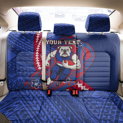 Personalized Western Bulldogs Back Car Seat Cover Polynesian Tribal Bulldog Mascot With Hibiscus Floral Art