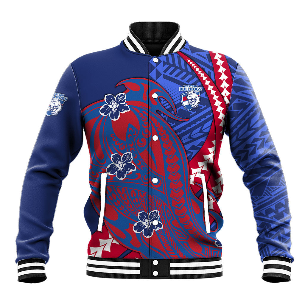 Personalized Western Bulldogs Baseball Jacket Polynesian Tribal Bulldog Mascot With Hibiscus Floral Art
