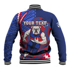 Personalized Western Bulldogs Baseball Jacket Polynesian Tribal Bulldog Mascot With Hibiscus Floral Art