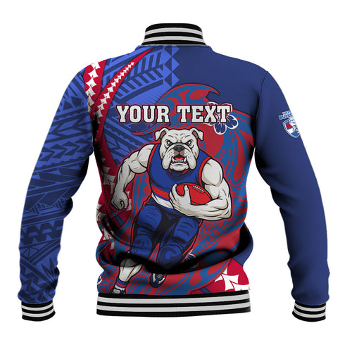 Personalized Western Bulldogs Baseball Jacket Polynesian Tribal Bulldog Mascot With Hibiscus Floral Art