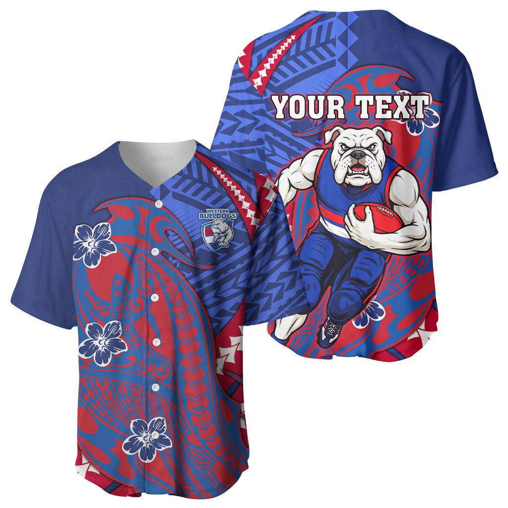 Personalized Western Bulldogs Baseball Jersey Polynesian Tribal Bulldog Mascot With Hibiscus Floral Art