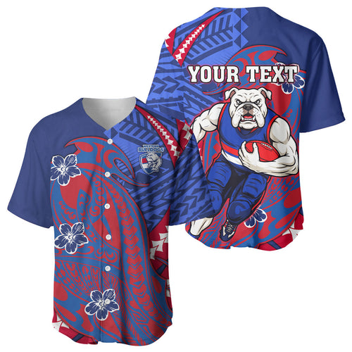Personalized Western Bulldogs Baseball Jersey Polynesian Tribal Bulldog Mascot With Hibiscus Floral Art