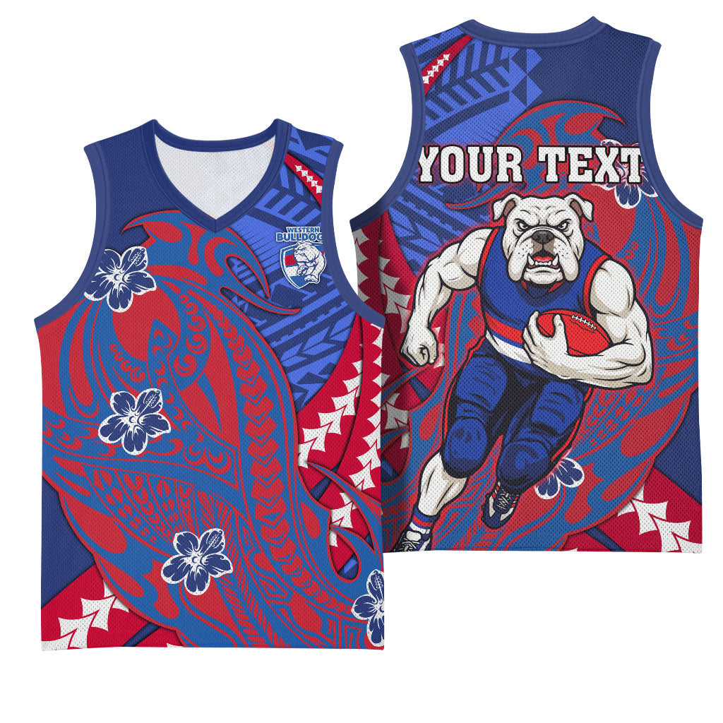 Personalized Western Bulldogs Basketball Jersey Polynesian Tribal Bulldog Mascot With Hibiscus Floral Art