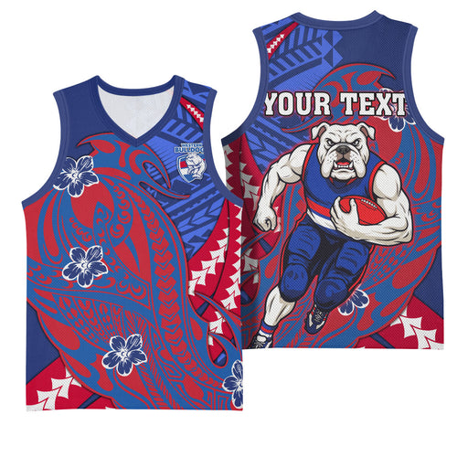 Personalized Western Bulldogs Basketball Jersey Polynesian Tribal Bulldog Mascot With Hibiscus Floral Art
