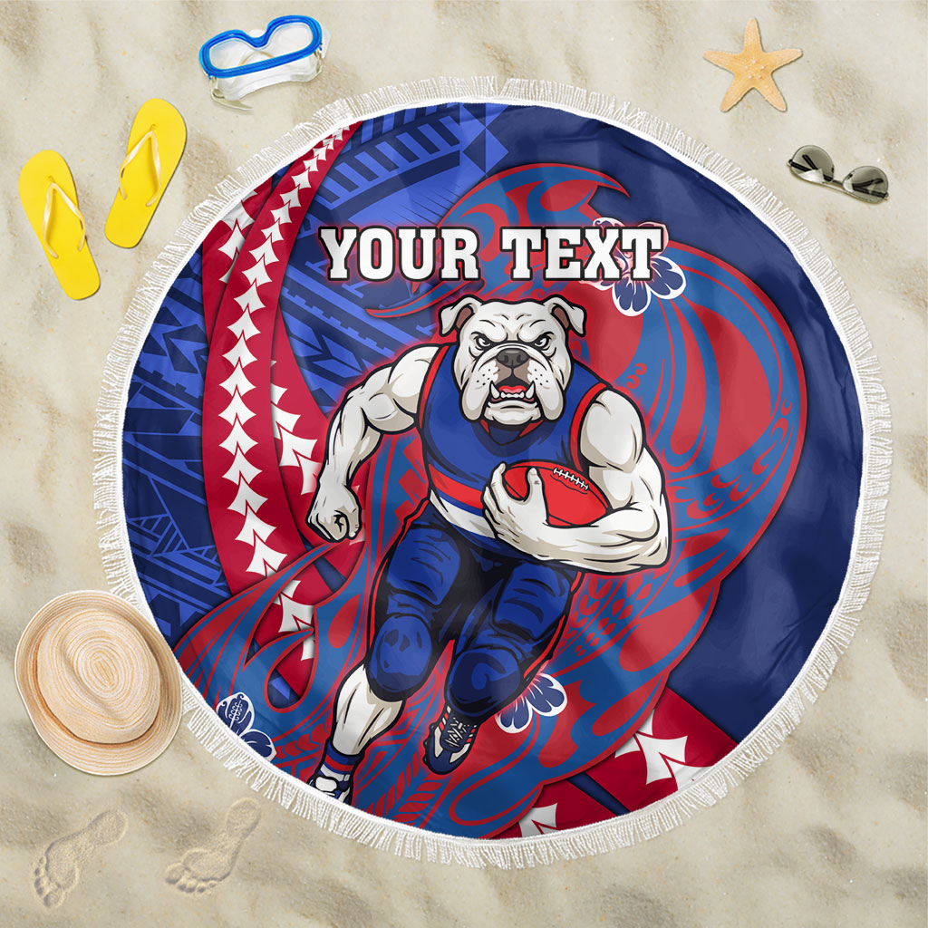 Personalized Western Bulldogs Beach Blanket Polynesian Tribal Bulldog Mascot With Hibiscus Floral Art