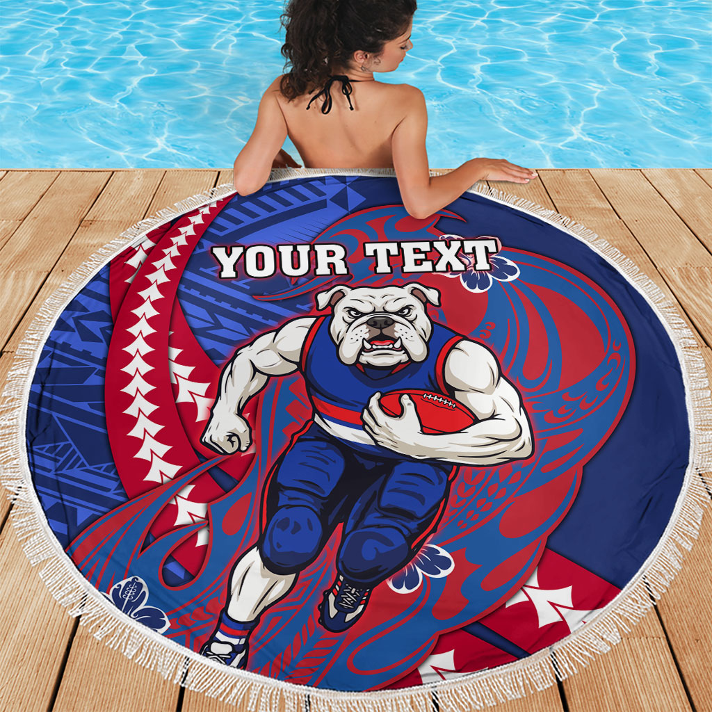 Personalized Western Bulldogs Beach Blanket Polynesian Tribal Bulldog Mascot With Hibiscus Floral Art