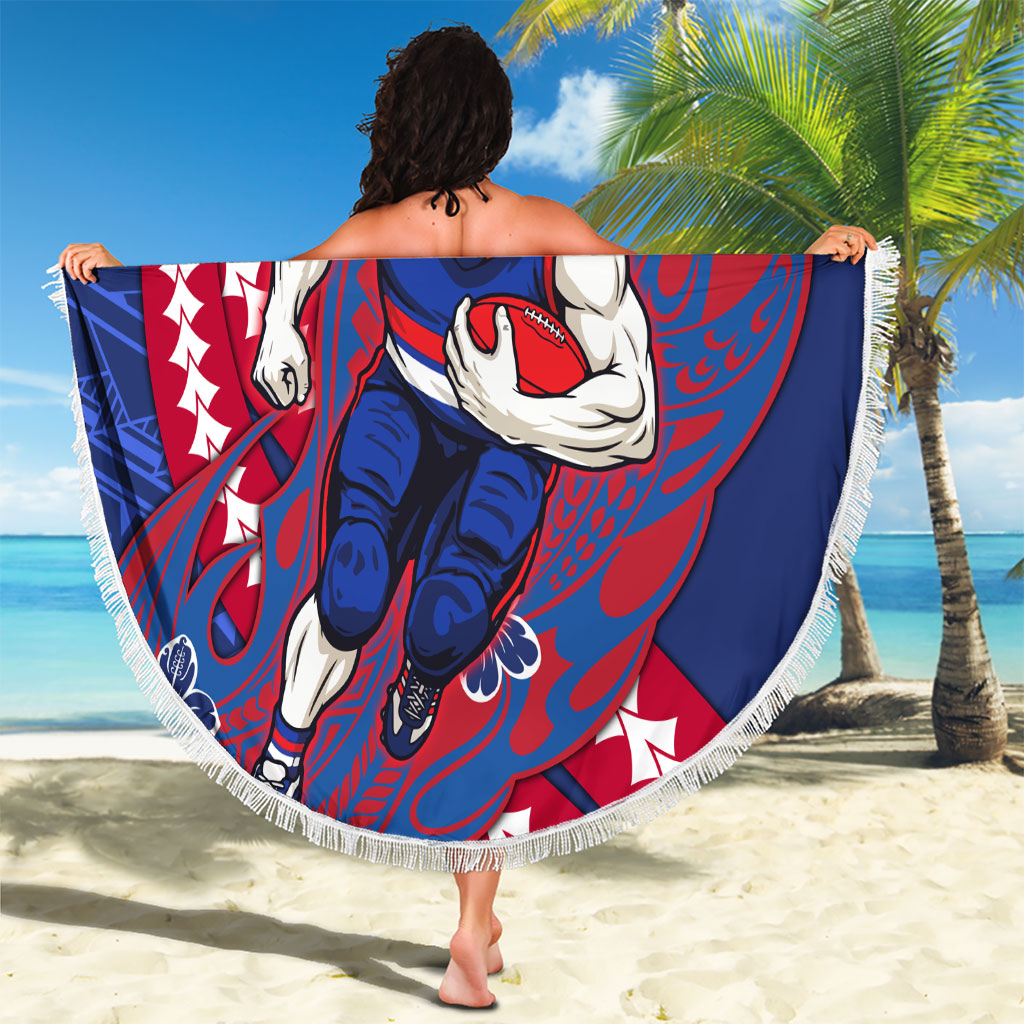 Personalized Western Bulldogs Beach Blanket Polynesian Tribal Bulldog Mascot With Hibiscus Floral Art