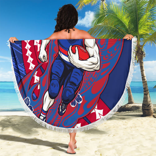 Personalized Western Bulldogs Beach Blanket Polynesian Tribal Bulldog Mascot With Hibiscus Floral Art