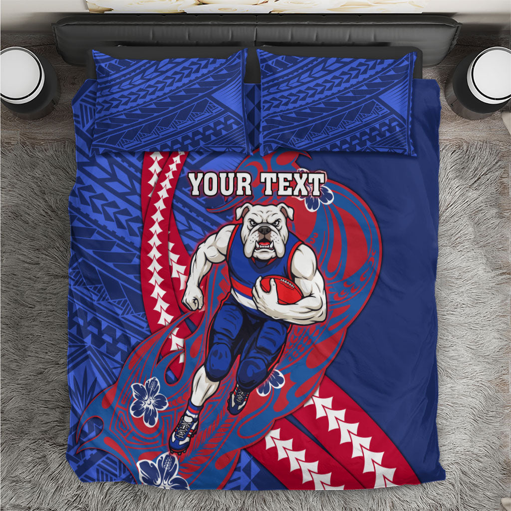 Personalized Western Bulldogs Bedding Set Polynesian Tribal Bulldog Mascot With Hibiscus Floral Art