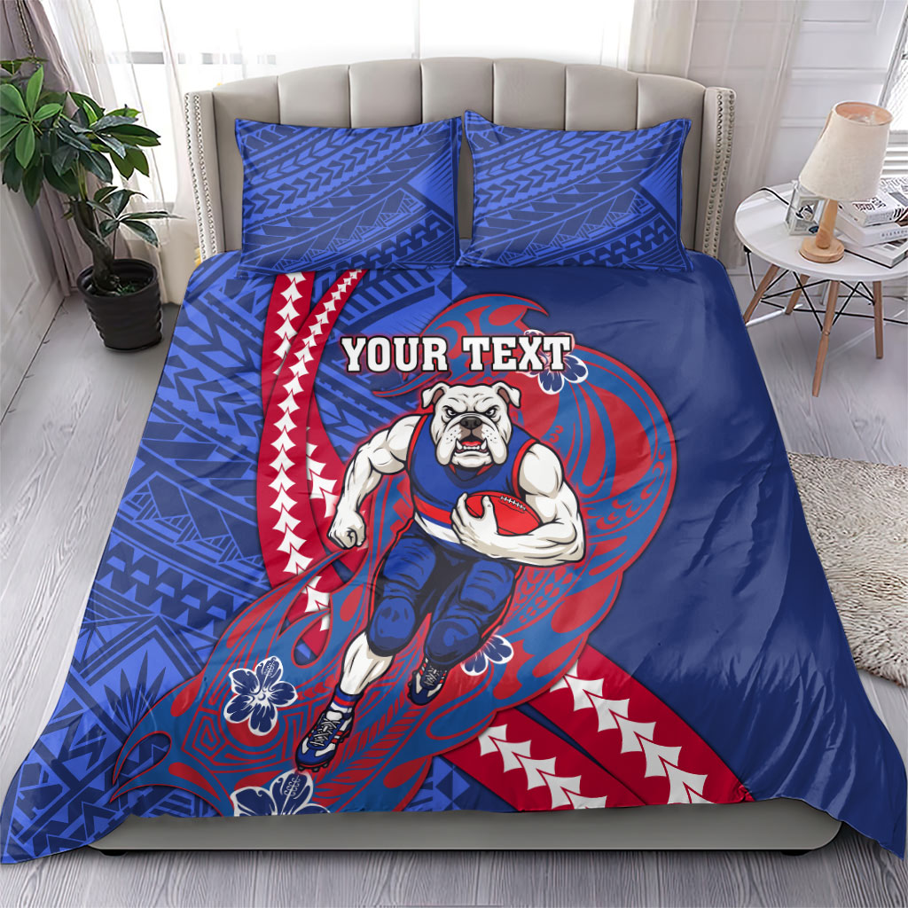 Personalized Western Bulldogs Bedding Set Polynesian Tribal Bulldog Mascot With Hibiscus Floral Art