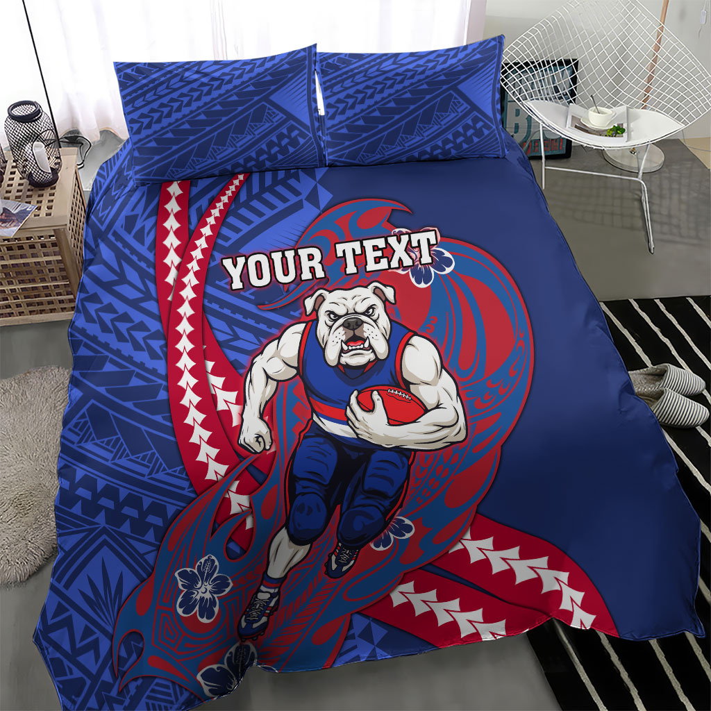 Personalized Western Bulldogs Bedding Set Polynesian Tribal Bulldog Mascot With Hibiscus Floral Art