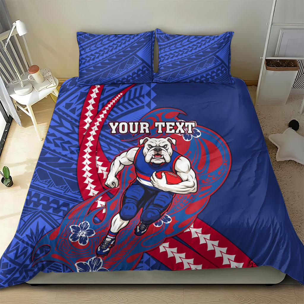 Personalized Western Bulldogs Bedding Set Polynesian Tribal Bulldog Mascot With Hibiscus Floral Art